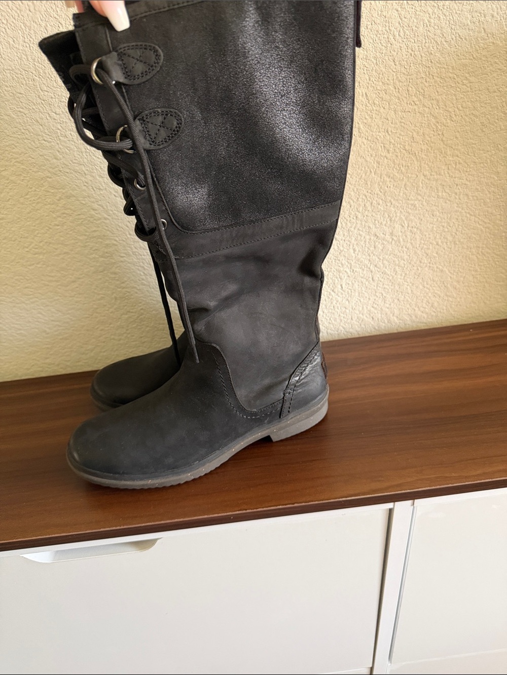 New UGG Black waterproof Over-the-Knee Lace-Up Boots 9